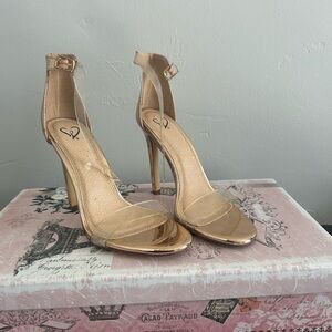 Gold Ankle-Strap Stiletto Heels - Women's Dress Sandals